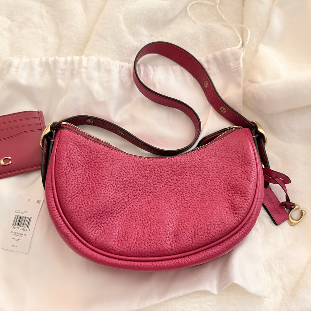 Coach Pink Luna Leather Shoulder Bag with matching wallet